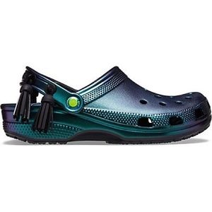 black iridescent crocs slides